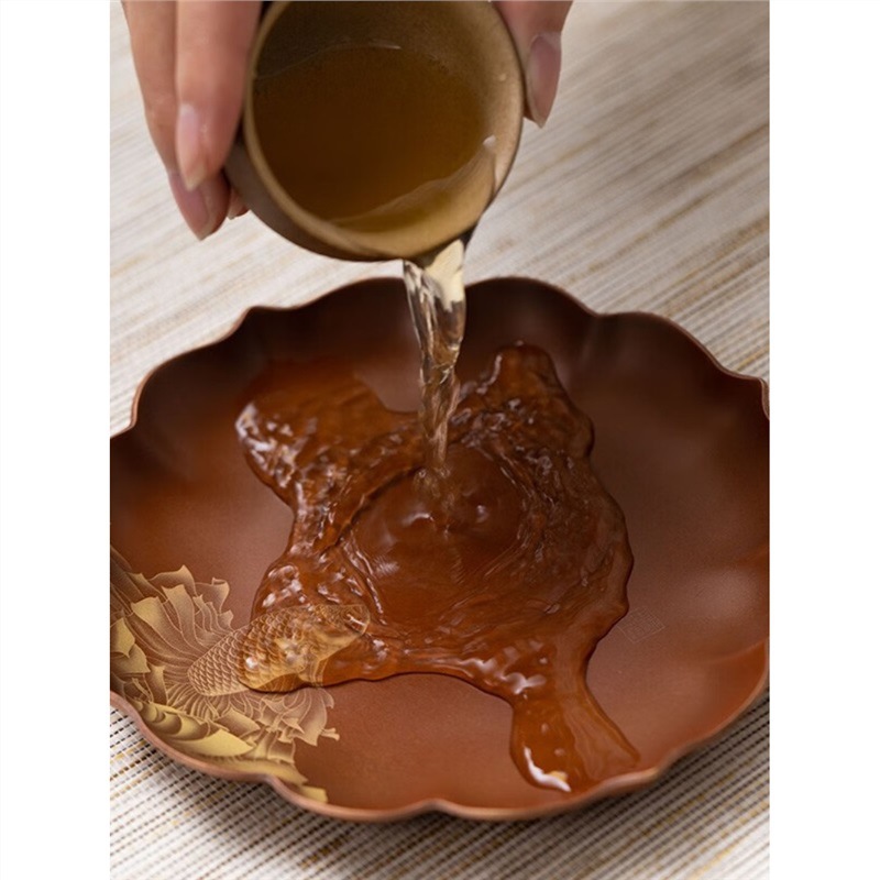 Chậu đồng nguyên chất cổ điển nung thủ công kiểu Trung Quốc Cổ Đại Song Yuanzuo, khay đựng ấm, khay nhỏ, phụ kiện Bộ trà Kung Fu, gia dụng