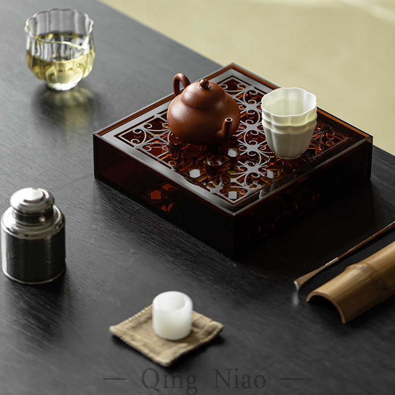 Khay đựng ấm Acrylic Bộ trà vuông đơn giản giá đựng cốc trà khay đựng trà nhỏ mờ dễ phối Khay đựng trà bàn pha khô