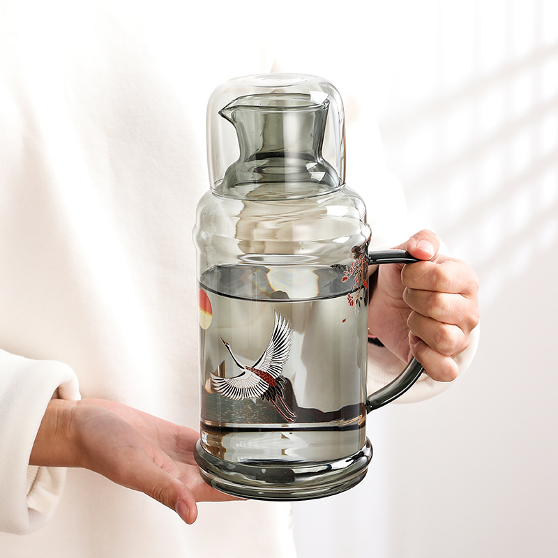 Bình đựng nước lạnh thủy tinh chịu nhiệt độ cao, cỡ nhỏ dành cho một người, thích hợp cho bếp điện gốm, có thể đun sôi và pha trà hoa pha lạnh, phong cách Bắc Âu.