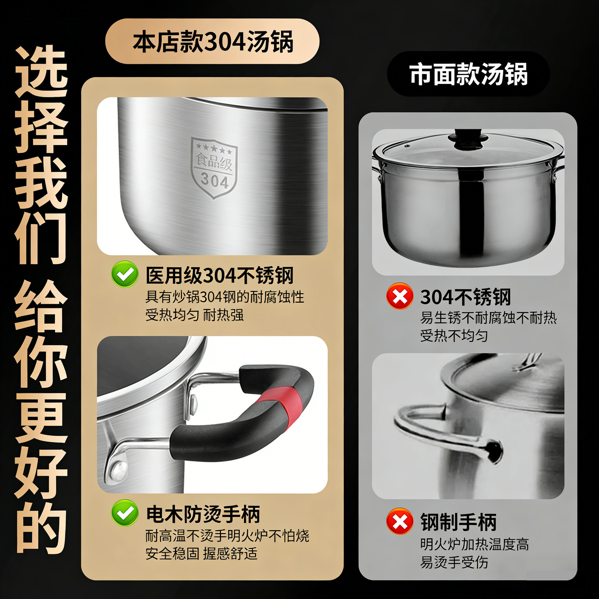 Nồi canh dày inox Lein 316L có lớp chống bỏng, nồi chống tràn cao, nồi nấu, nồi hầm, bếp từ