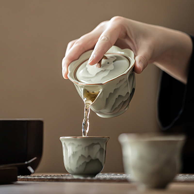 Ấm cầm tay kiểu Trung Quốc, ấm trà gốm sứ Ru Kiln, ấm trà Kung Fu, ấm đơn thủ công gia dụng có thể nuôi