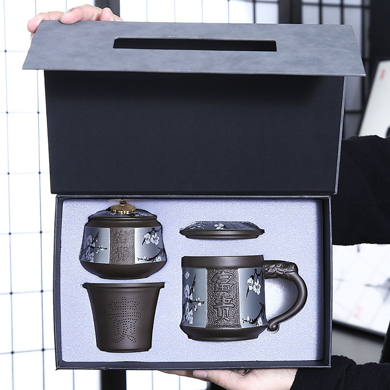 Cốc nước văn phòng Zisha cốc pha trà dung tích lớn hộp quà có nắp gửi ban lãnh đạo công ty khai trương quà tặng bán buôn