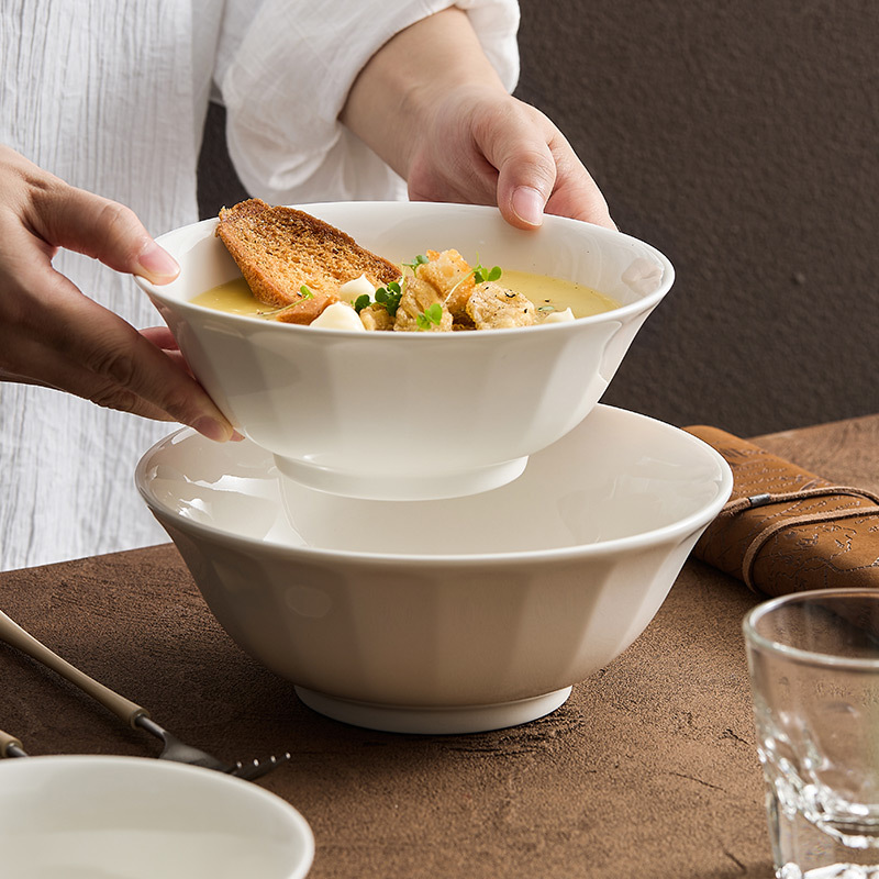 Bát sứ trắng Dehua bát cơm gia dụng bát lớn bát mì bát canh bát gốm sứ 2023 bộ đồ ăn sáng tạo mẫu mới