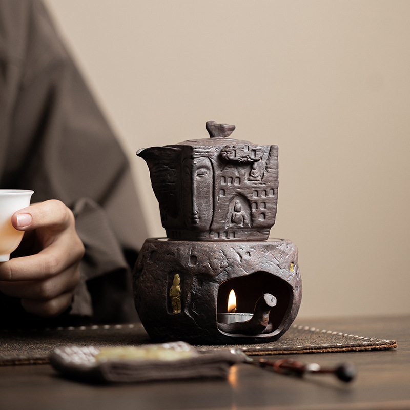 Old Rock Clay Zen Shadow Ấm trà Bếp gốm Pha trà Ấm trà Nến đế sưởi ấm Cách nhiệt Nước đun sôi Phụ kiện trà đạo