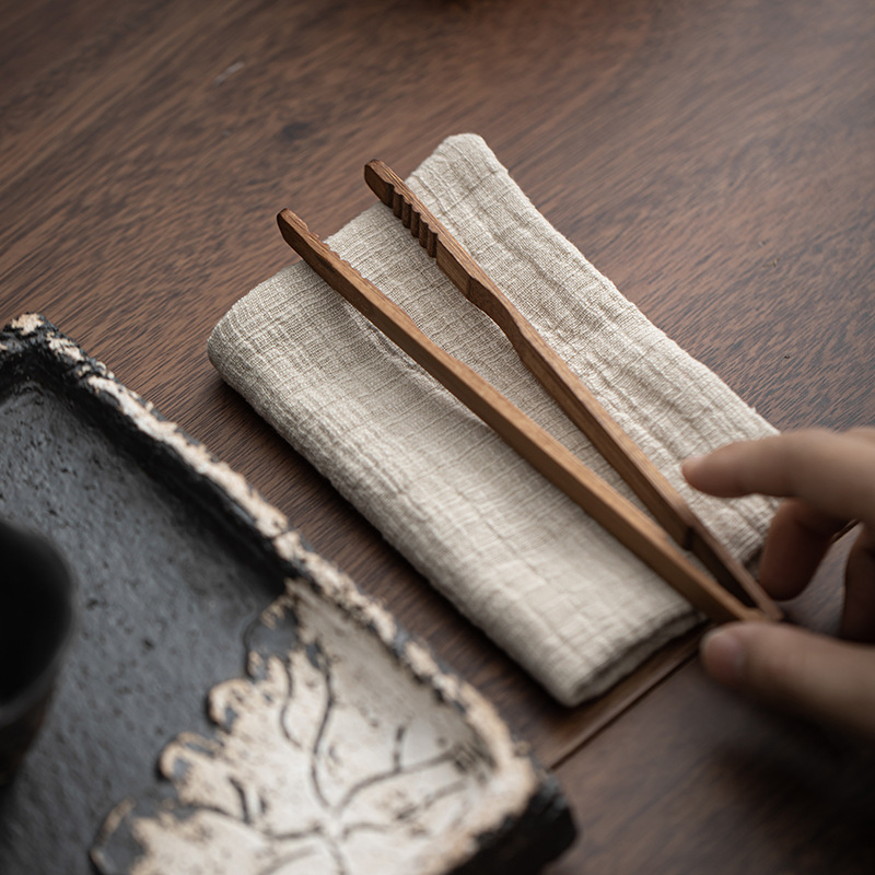 Bộ trà gia dụng Bộ hai chiếc khăn trà kẹp trà kết hợp khăn trà cotton lanh thấm nước dày kẹp trà tre phụ kiện trà đạo