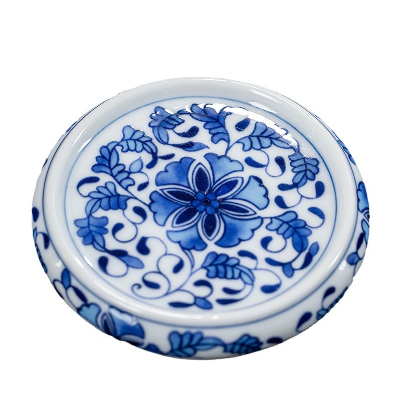Lót cốc sứ trắng xanh cổ kính, khay đựng cốc, nắp đựng trà gốm sứ cổ điển, bình chống bỏng cách nhiệt, phụ kiện Bộ trà Kung Fu