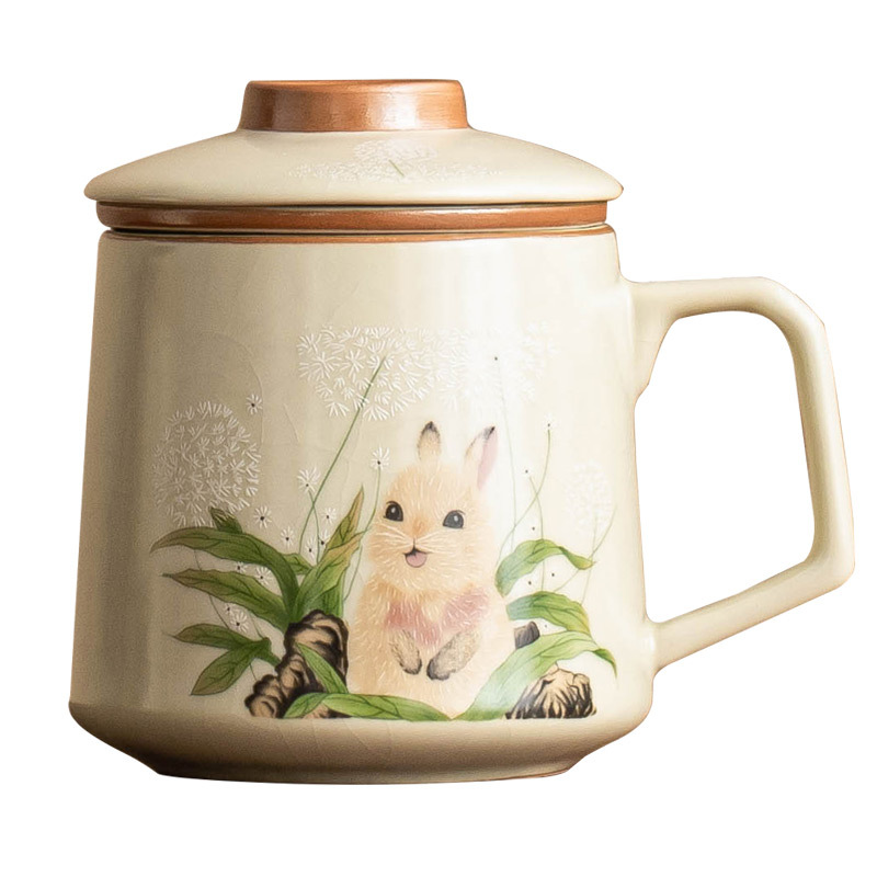 Cốc pha trà thỏ bồ công anh Ru Kiln cốc tách trà cốc gốm sứ chuyên dụng cá nhân hộp quà có nắp