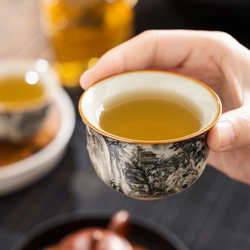 Cốc trà bình phong cảnh Ruyao cốc chủ cao cấp chuyên dụng cá nhân cốc đơn cốc gốm sứ có thể mở được cốc trà