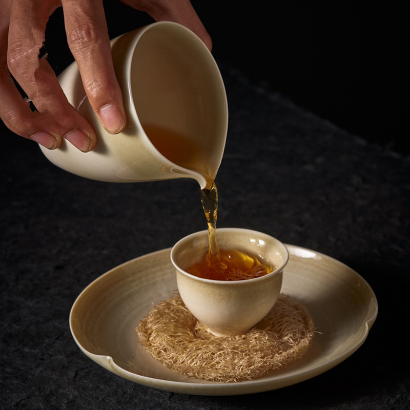 Bộ trà tráng men màu xám thực vật cốc công bằng cốc tách trà gốm sứ đơn cốc đồng nhất phụ kiện trà đạo thủ công Biển Trà gia dụng