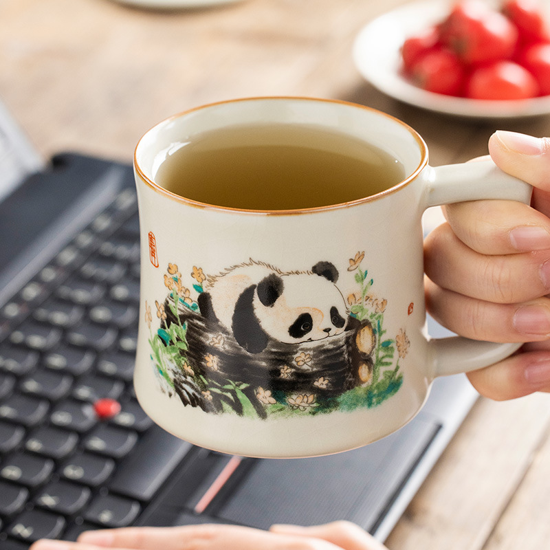 Cốc gốm sứ gấu trúc sáng tạo Ruyao cốc uống nước văn phòng gia dụng cốc pha trà tinh tế cao cấp