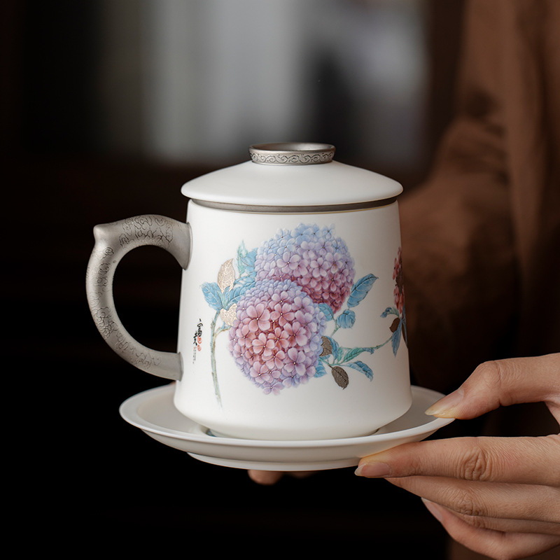 Cốc văn phòng sứ ngọc dương Dujingshanfang cốc pha trà nữ tách trà cao cấp sang trọng nhẹ quà tặng cao cấp