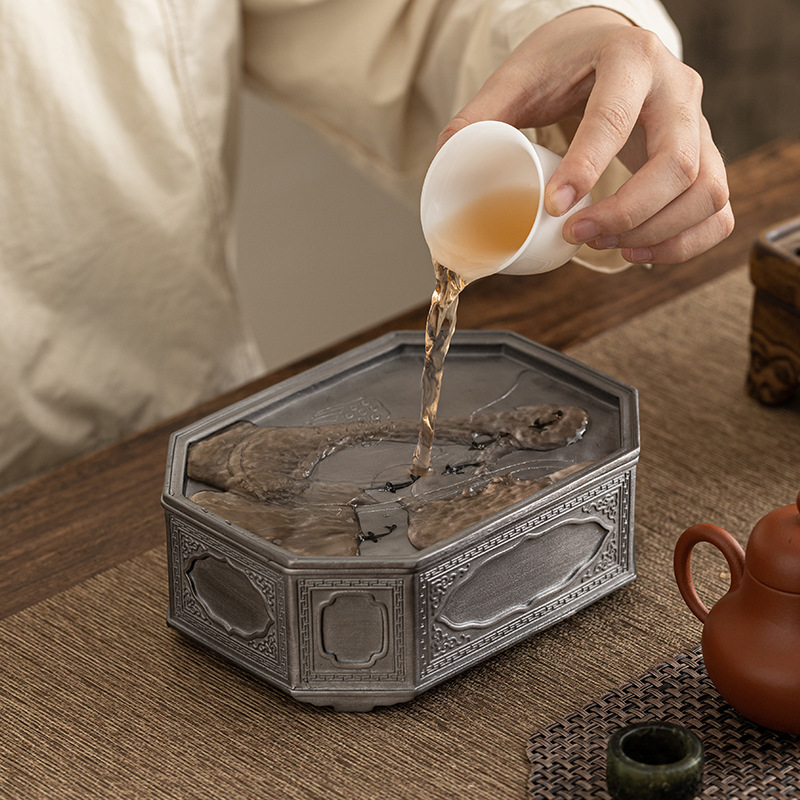 Chậu thiếc cổ, bàn pha khô, Bộ trà Kung Fu kiểu Nhật cổ điển, khay trà, khay đựng nước, khay đựng trà, Khay đựng ấm