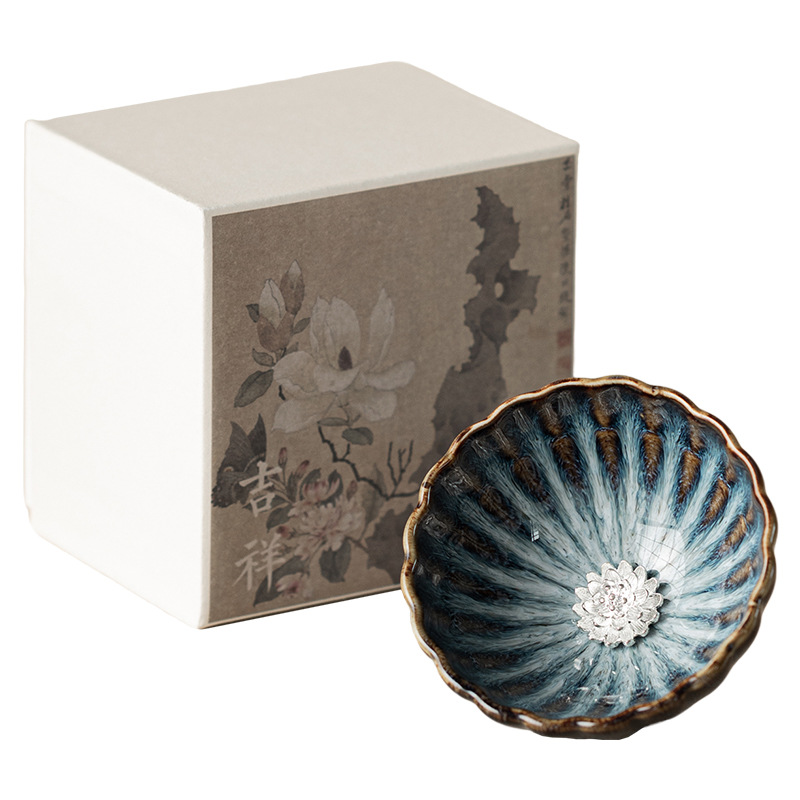 Cốc hoa cúc đổi lò sáng tạo, cốc chủ gốm, cốc uống trà, đồ trang trí bằng bạc, cốc trà, bộ trà Kung Fu, cốc đơn, hộp quà