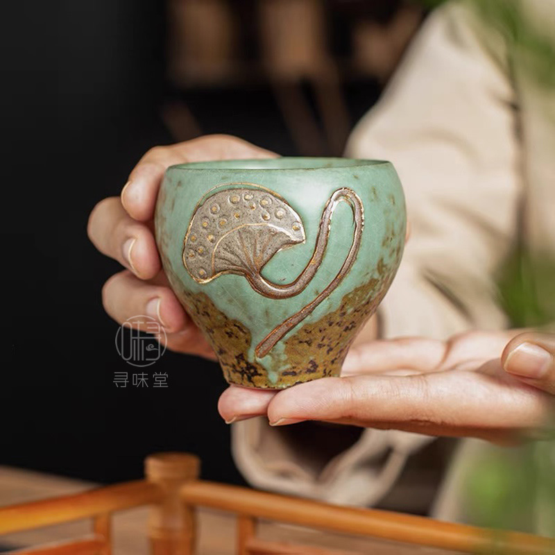 Biết cốc cặp đôi hoa sen | cốc trà Kung Fu gốm sứ cốc chủ nhân gốm thô bộ trà quà cưới cưới