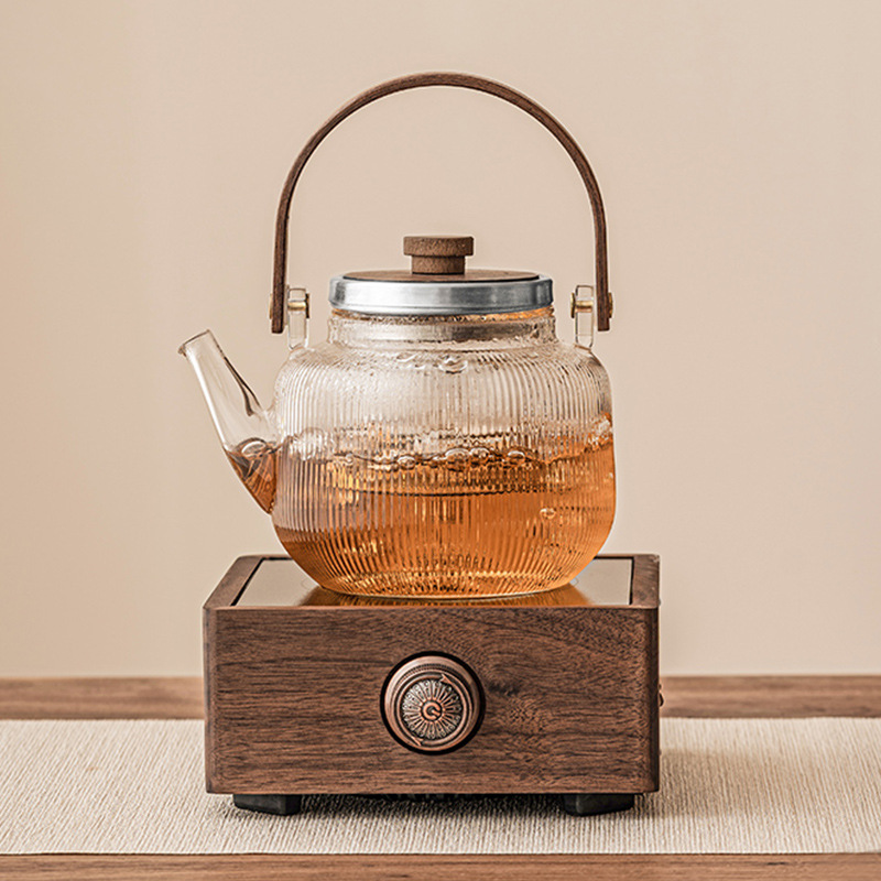 Bếp gốm điện gỗ óc chó đồ đun trà nhỏ trong nhà ấm đun trà thủy tinh chịu nhiệt độ cao tách nước trà