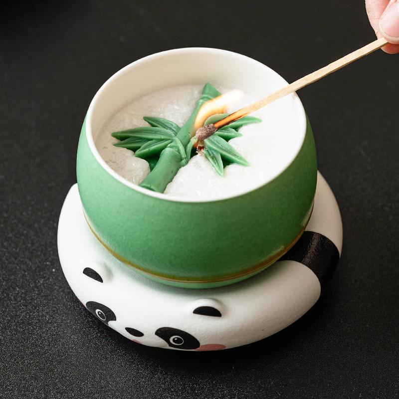 Tre xanh Panda hương thơm nến cốc trang trí sáng tạo để bàn gia dụng trong nhà hương thơm cao cấp lâu dài