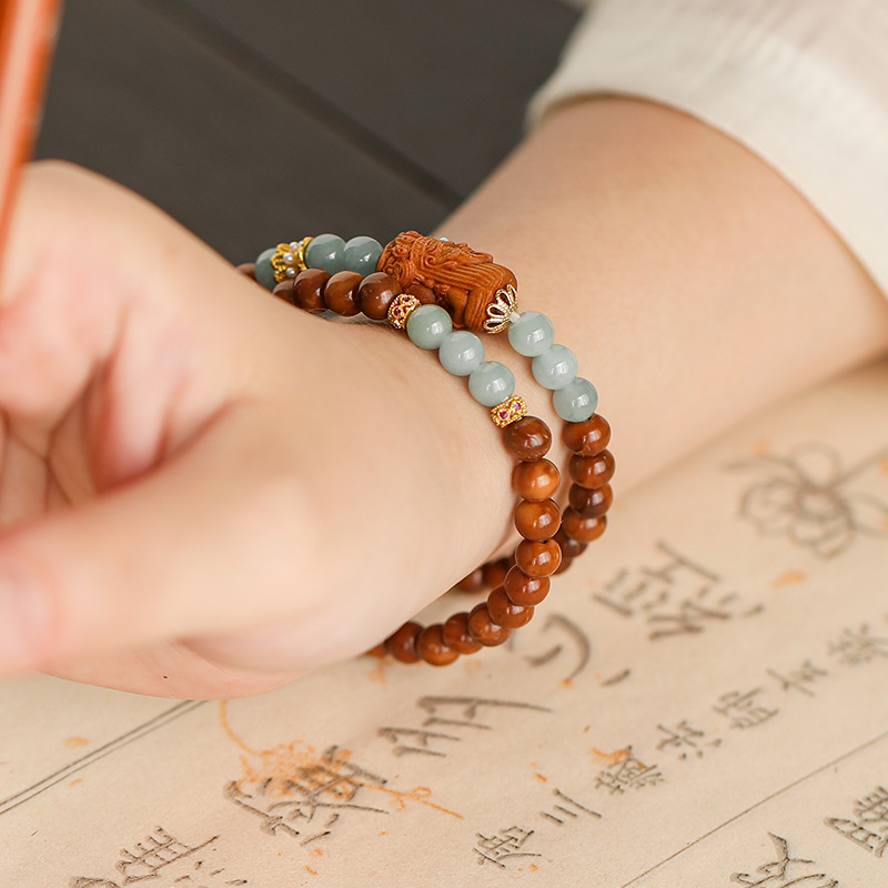 Jasper gỗ đàn hương hạt tròn Ngọc Hetian chạy vòng đôi vòng tròn tự làm trang sức vòng tay mã não pha lê phụ kiện cô gái tình yêu vòng tay