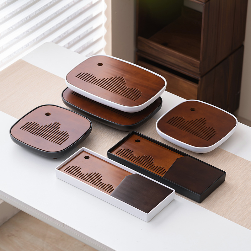 Khay trà Baichuan màu óc chó, dụng cụ trữ nước gia dụng, bàn trà nhỏ bằng tre, phụ kiện bộ trà Kung Fu Trung Quốc đơn giản