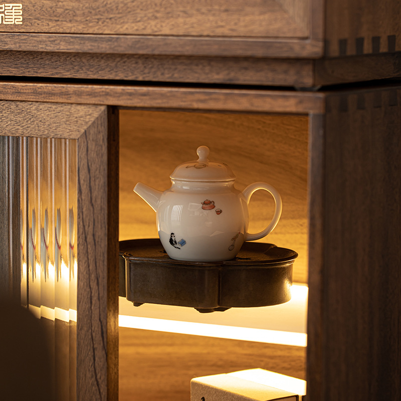 Tủ đựng đồ để bàn gỗ óc chó kiểu Trung Quốc mới gia dụng phòng khách bộ trà gỗ nguyên khối cổ điển cốc nước Tủ Đựng Đồ thực vật