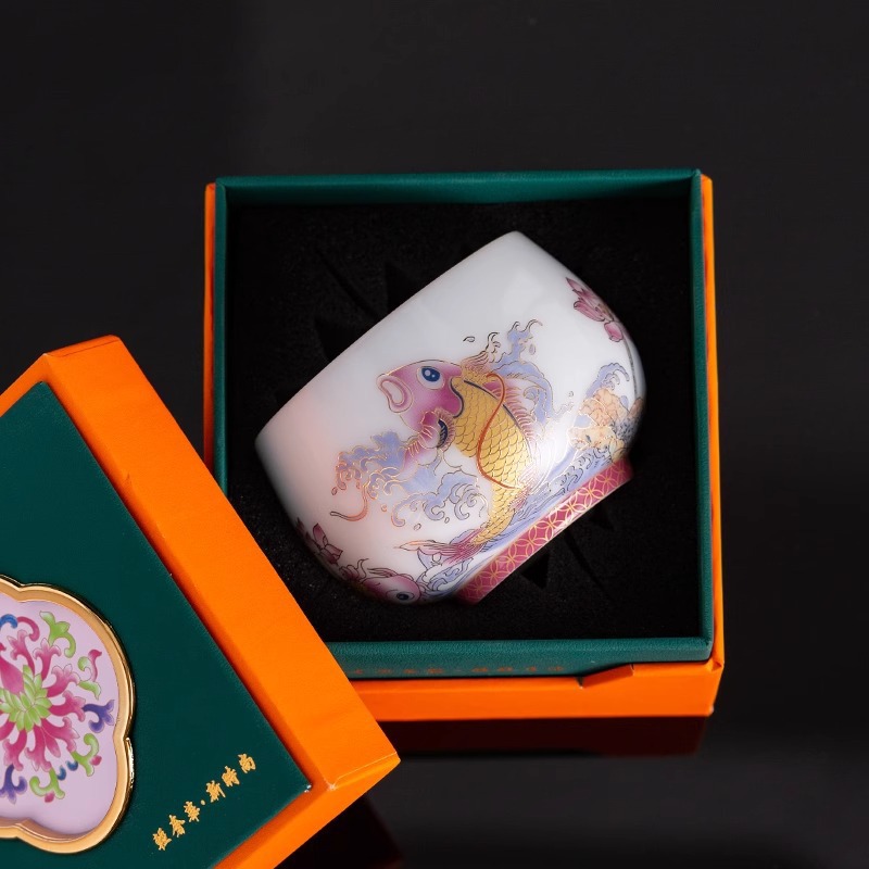 Cốc chủ nhân loại băng cao cấp, quà tặng gia dụng chuyên dụng cá nhân cỡ lớn, trà gốm sứ, mỡ cừu, cốc trà ngọc, hộp quà