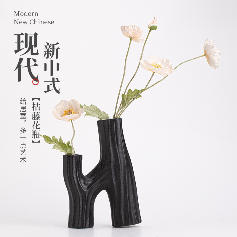 Bình hoa mây khô sáng tạo kiểu Trung Quốc cắm hoa gốm sứ đồ trang trí để bàn phòng khách gia dụng đồ trang trí hoa phụ kiện bộ trà Kung Fu