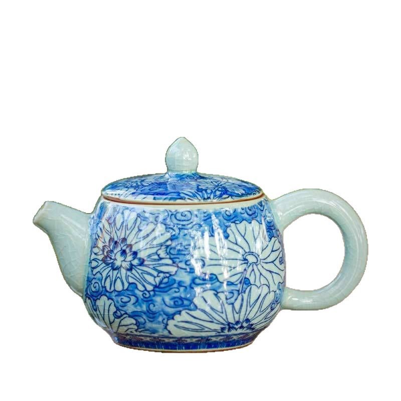 Bộ ấm chén trà gốm sứ gia dụng hoa sen đầy đủ, ấm trà Ruyi gốm sứ cũ, ấm trà đơn, phong cách cổ điển Trung Hoa, bán buôn