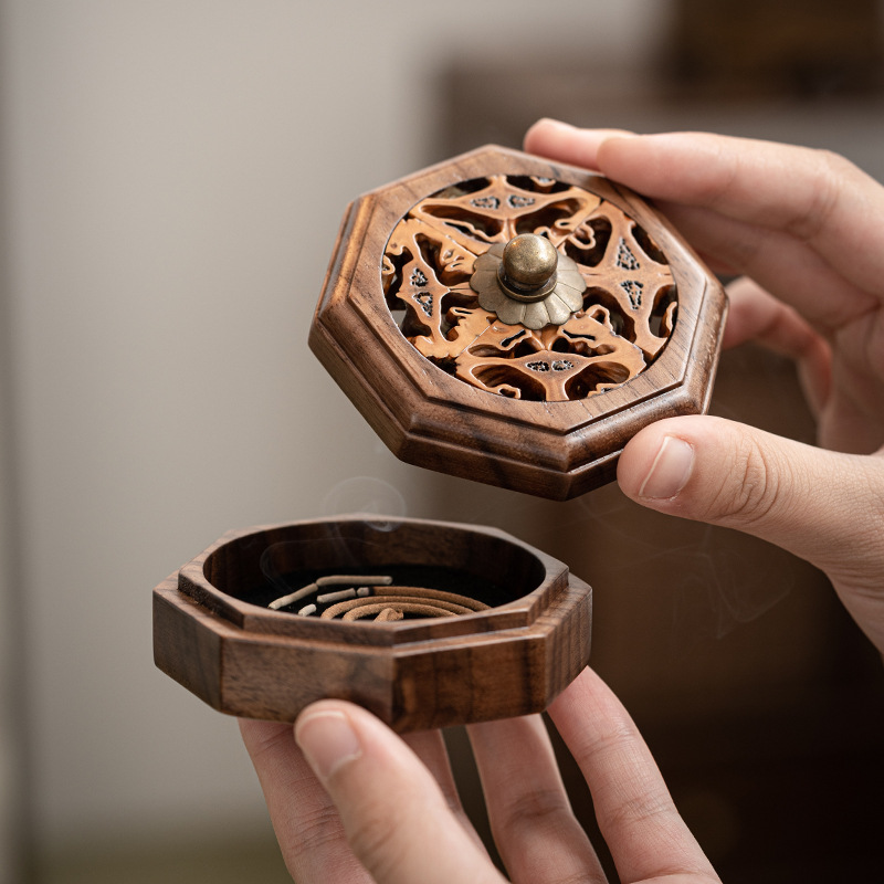 Hộp hương óc chó mẫu mới bếp hương trong nhà bằng gỗ kiểu Trung Quốc bếp hương Trầm Hương trang trí bằng Gỗ Óc Chó cắm hương