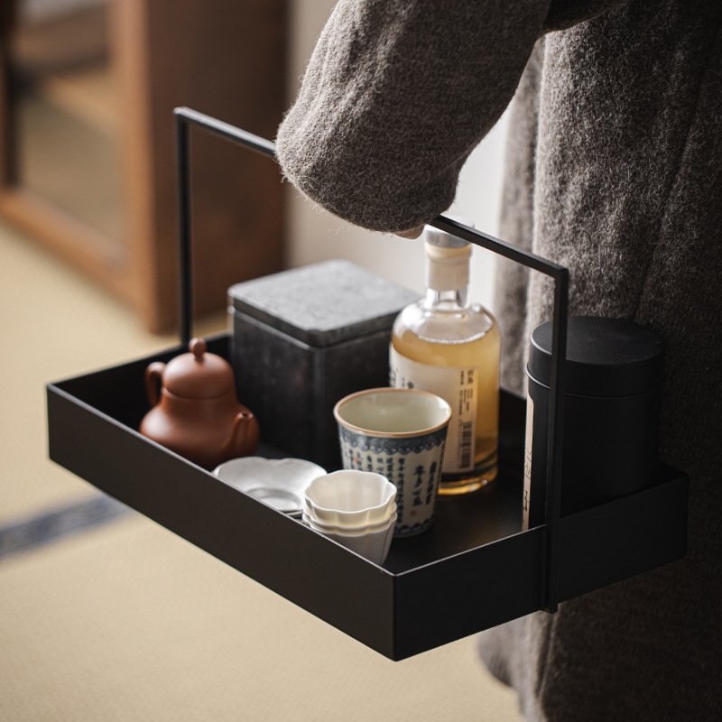 Giỏ sắt nghệ thuật mới của Trung Quốc Da'antang Hộp đựng đồ Bộ trà bằng sắt màu đen hộp đựng trà Khay trà mẫu đồ trang trí phòng