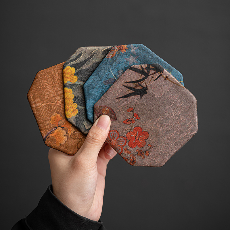 Tấm lót cốc trà dệt gấm tấm lót cốc vải cotton lanh tấm lót trà bàn trà bộ trà Kung Fu cách nhiệt phụ kiện trà đạo bán buôn