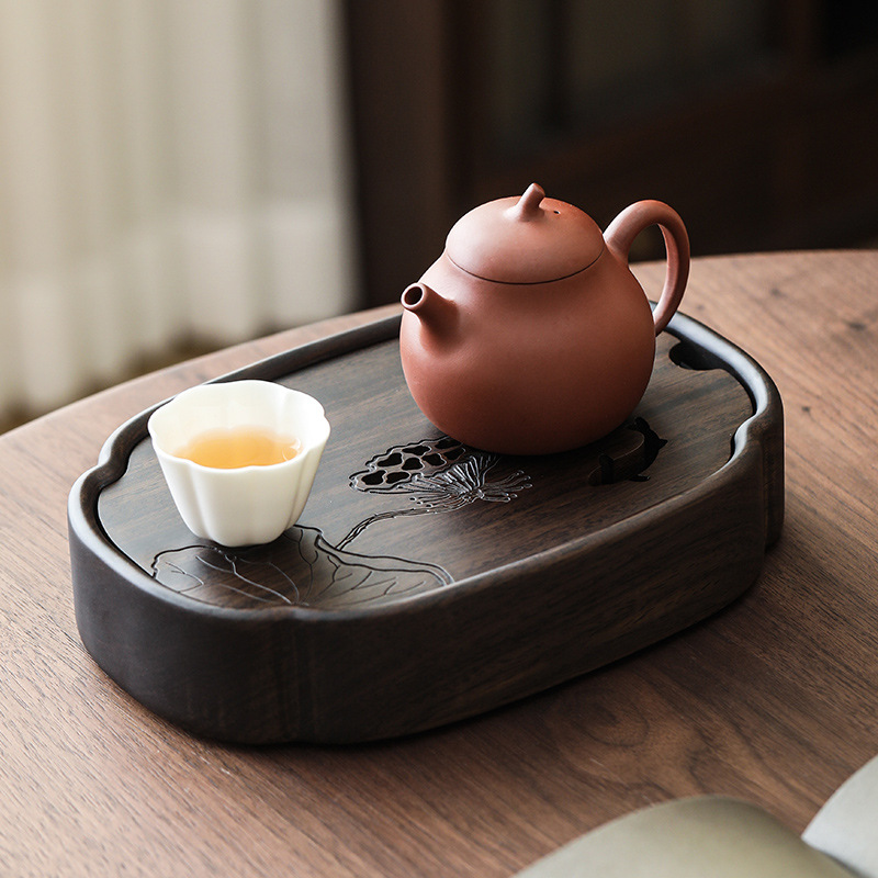 Khay trà hồ sen Yuxi khay đựng nước hồ óc chó gia dụng dụng dụng cụ pha trà khay trà bàn trà gỗ nguyên khối phụ kiện