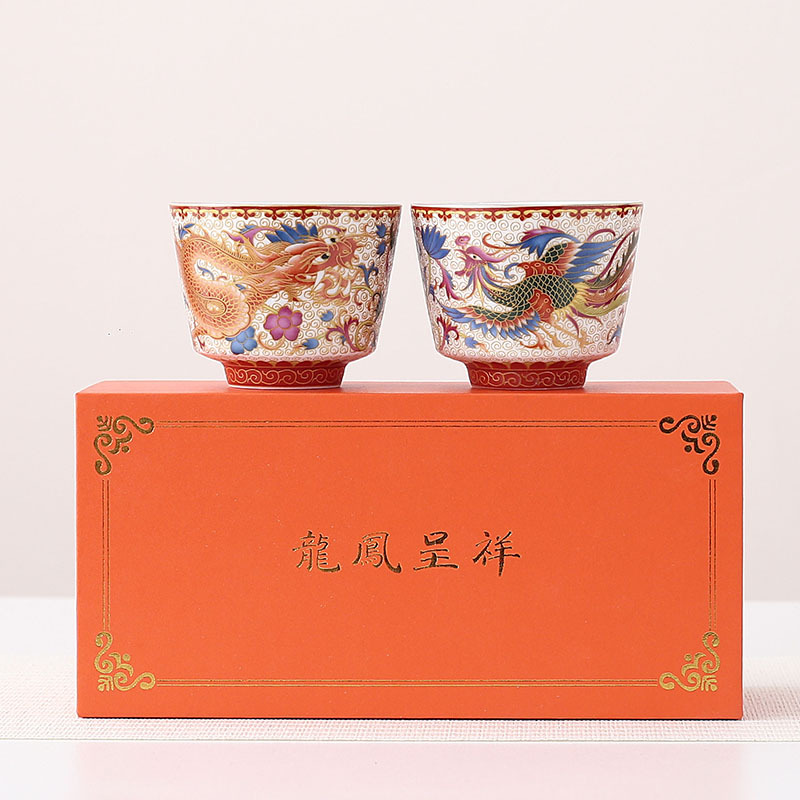 Cốc trà gốm sứ tráng men cốc chủ nhân cốc đôi rồng phượng gia dụng cỡ lớn dụng cụ trà Kung Fu thủ công cốc đơn cá nhân