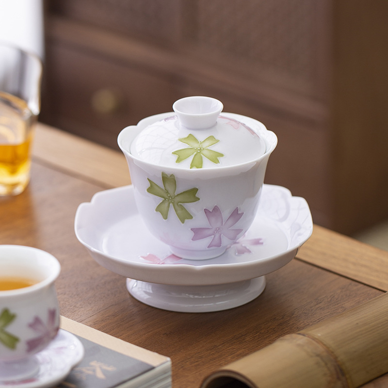 Bát có nắp vẽ tay Arita thiết bị pha trà tráng men một người dụng cụ pha trà Kung Fu gia dụng cốc trà gốm sứ nắp cốc pha trà