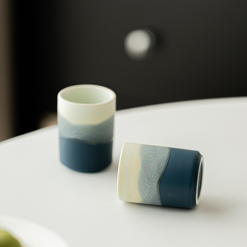 Gradient Sơn Hải Phong cách Trung Quốc Cốc trà gốm sứ Cốc thẳng Cốc miệng Cốc trà Cốc đơn Bộ trà Kung Fu Cốc nhỏ