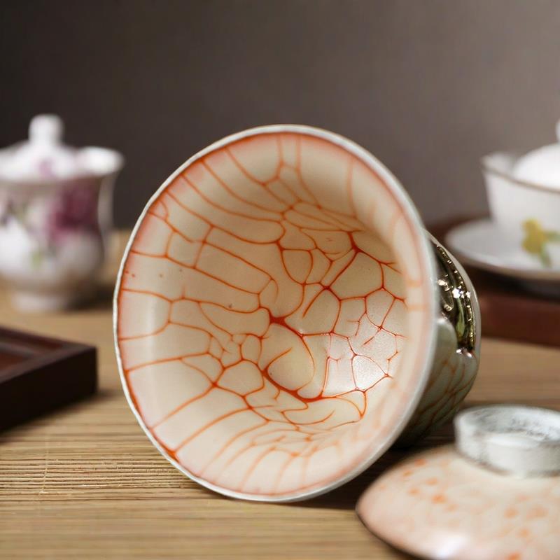 Bát có nắp bằng gốm Phật không hình dạng bằng vàng và bạc vẽ tay dùng trong gia đình, Bát trà Kung Fu, Bát trà Kiyono Nijika, Bộ pha trà.