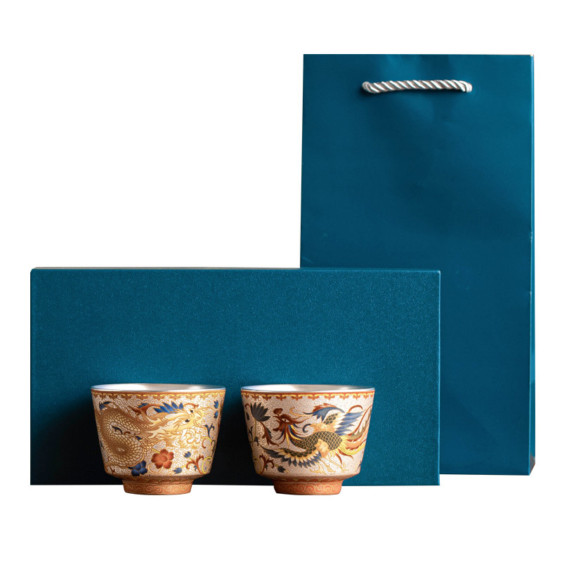 Nhà máy Xianglong Phoenix Cặp đôi Cốc đôi 999 Chén trà mạ bạc Cốc chủ sở hữu Bộ trà sang trọng nhẹ Hộp quà lưu niệm