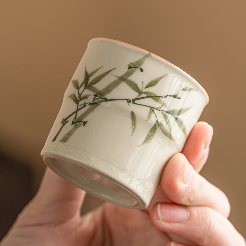 Cốc trà tre xanh ngọc bích cốc chủ nhân cốc đơn dụng cụ trà Kung Fu kiểu Trung Quốc gia dụng cốc trà gốm sứ đãi khách cốc trà lớn