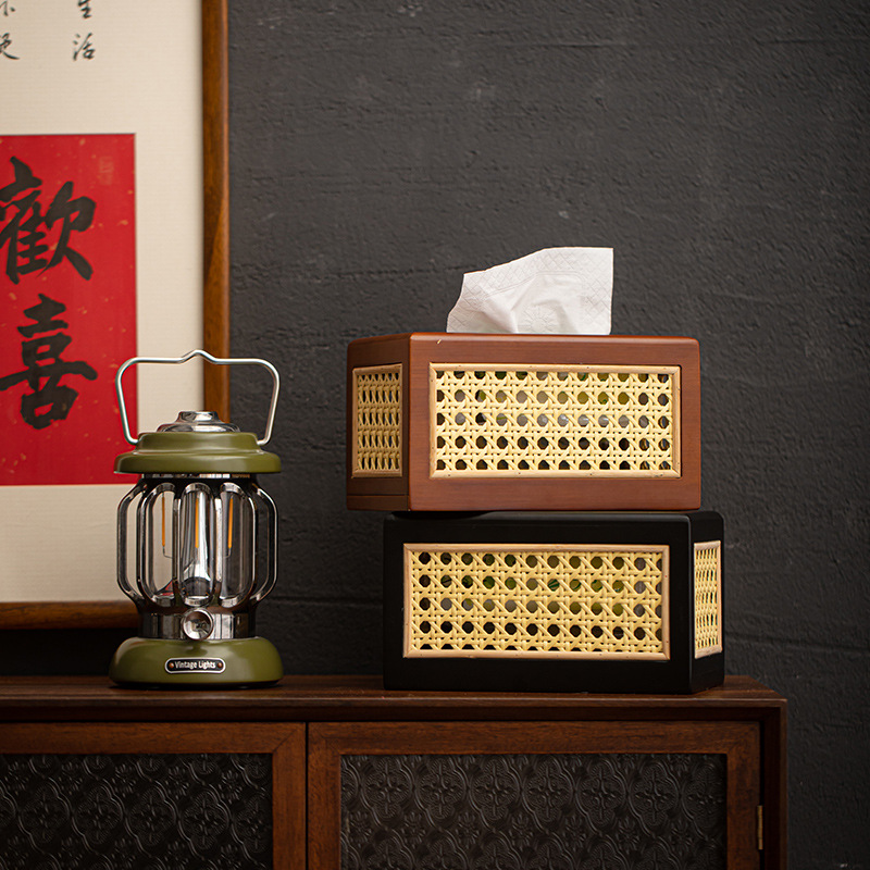 Hộp giấy rút mây giá trị cao hộp giấy rút khăn giấy đựng bàn cà phê phòng khách phòng ngủ gia dụng hộp khăn giấy đan mây giả tre kiểu Nhật