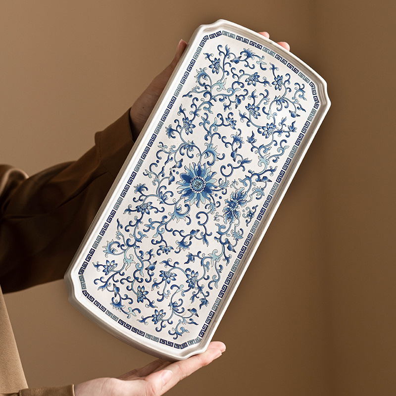 Đĩa pha khô Fuyun Nian Lian mạ bạc, bàn trà nhỏ, khay trà, bộ trà cao cấp, khay trà, bình gốm, khay trà, khay pha khô