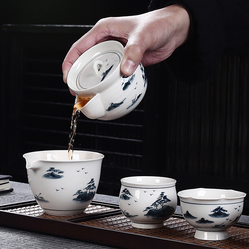 Ấm trà màu xám thực vật vẽ tay ấm đơn phong cảnh tráng men màu retro ấm trà Kung Fu Nhật Bản ấm trà gốm sứ cầm tay