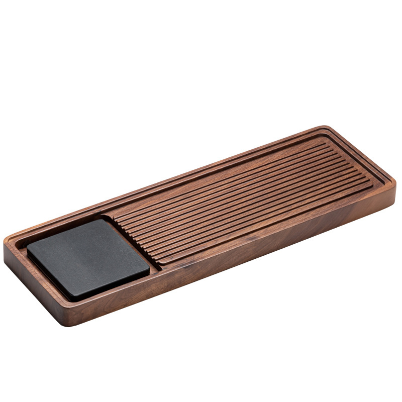 Khay pha trà gỗ mun Gỗ Óc Chó khay pha khô khay pha trà hình chữ nhật gỗ rắn văn phòng gia dụng kiểu Trung Quốc mới khay pha khô thoát nước