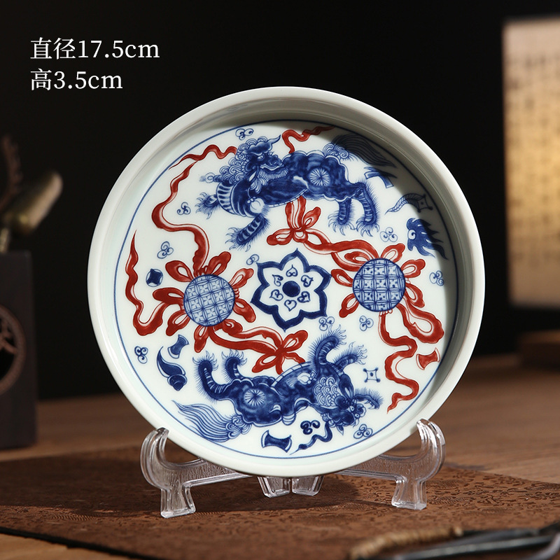 Chậu sứ trắng xanh Jingdezhen, bàn pha khô, trà sứ, bình chứa nước, khay đựng nước, khay đựng trà, bát có nắp phong cách wabi-jifeng cao cấp