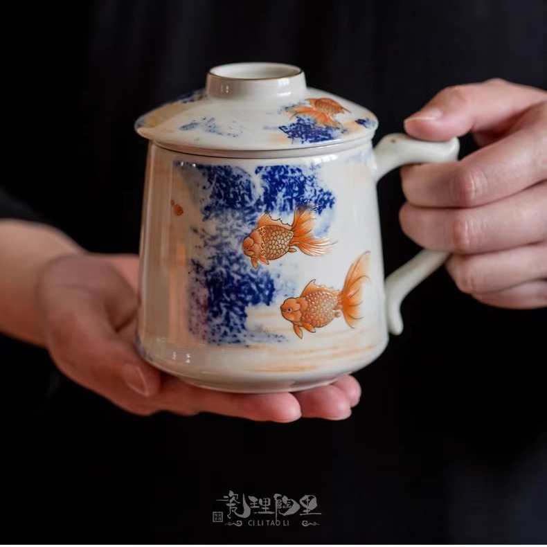 Gốm sứ Li Yufengyu Cốc pha trà gốm sứ tách trà tách nước Cốc sứ có nắp Cốc sứ có tay cầm