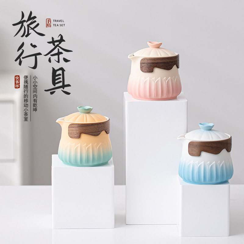 Hoa sen một ấm hai cốc nhanh cốc cắm trại ngoài trời túi xách tay dụng cụ trà du lịch bộ trà đơn giản gia dụng