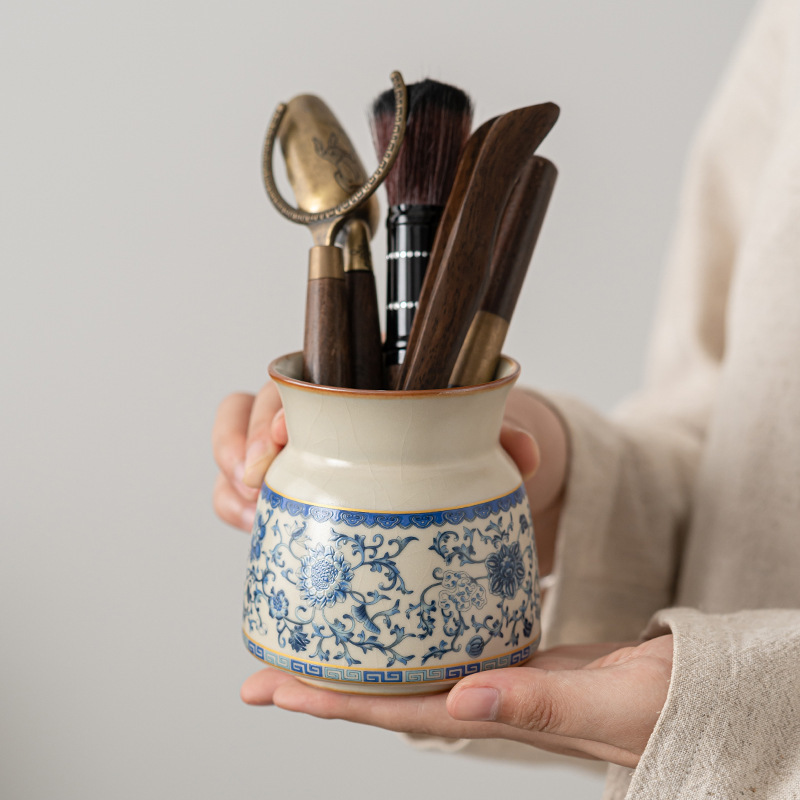 Bộ sáu quý ông của trà đạo lò Ruhua màu xanh và trắng bộ đồ trà Kung Fu tráng men cao cấp phụ kiện bộ đồ trà gia dụng