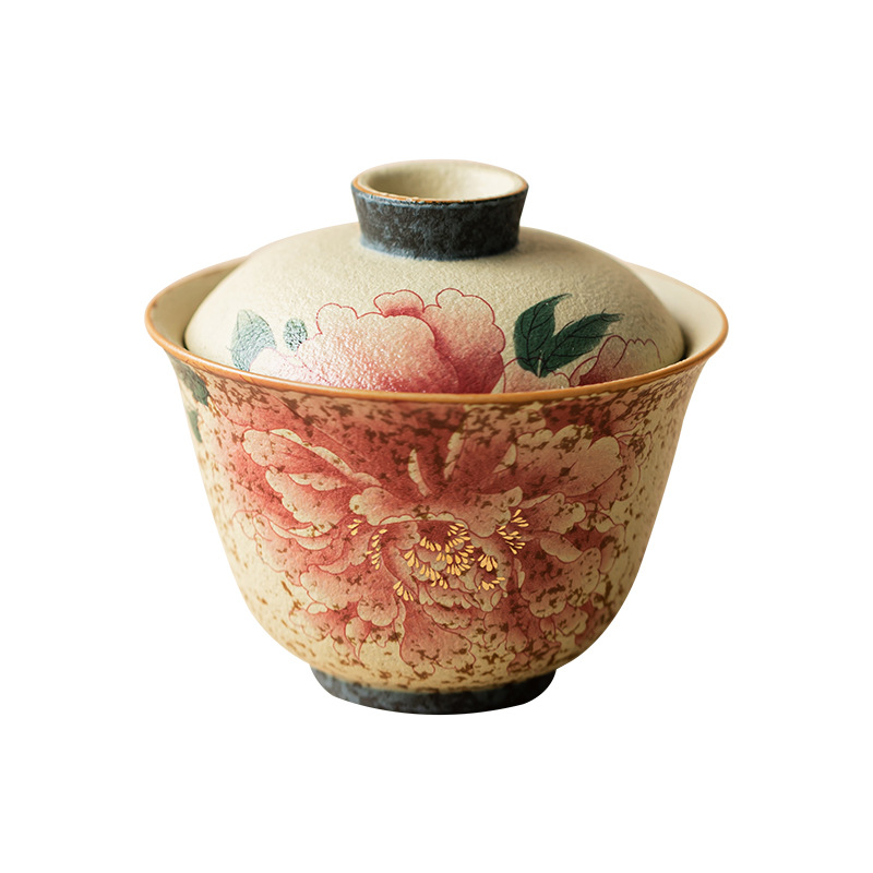 Bát có nắp ba mảnh màu xanh và trắng, kiểu cổ, màu sắc và hương thơm dân tộc, bát pha trà gia dụng, kích thước lớn có nắp, hộp quà tặng tách trà.