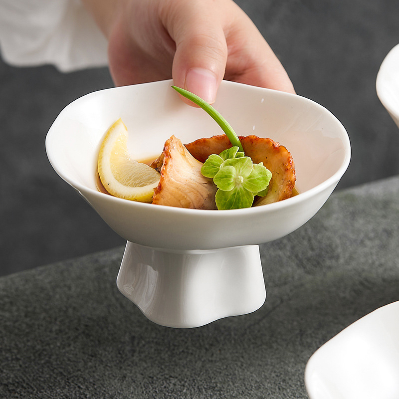 Đĩa chấm tim hoa cao, đĩa ăn vặt gốm sứ, đĩa rau nguội, nhà hàng khách sạn, câu lạc bộ, món ăn nghệ thuật cao cấp