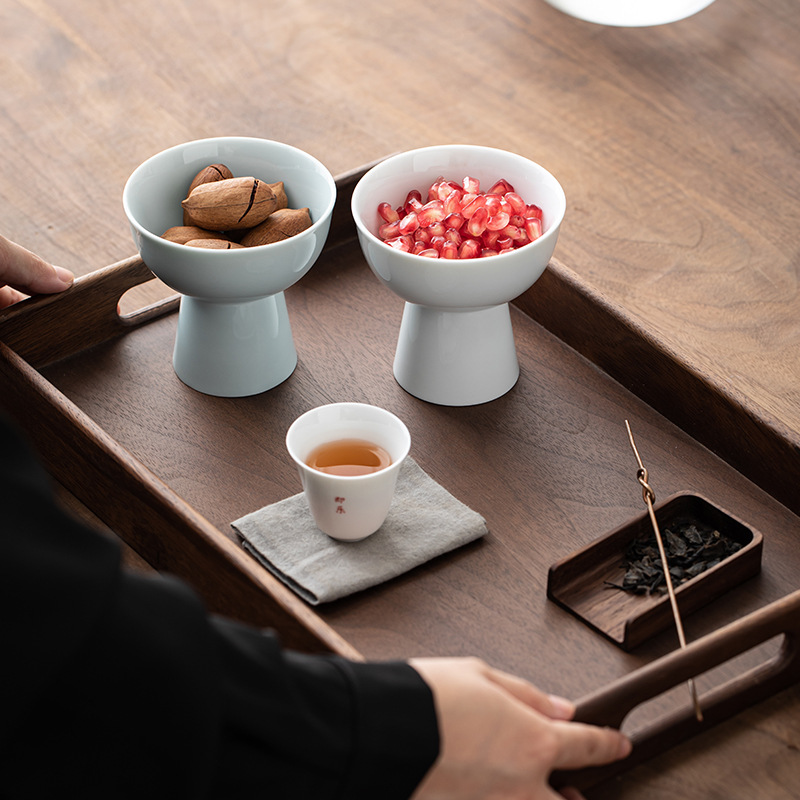 Cốc uống trà chân cao Cỡ Nhỏ kiểu Nhật, đĩa phục vụ trà gốm sứ, đĩa phục vụ bánh ngọt, Đĩa hoa quả khô, đĩa ăn nhẹ, phụ kiện trà đạo