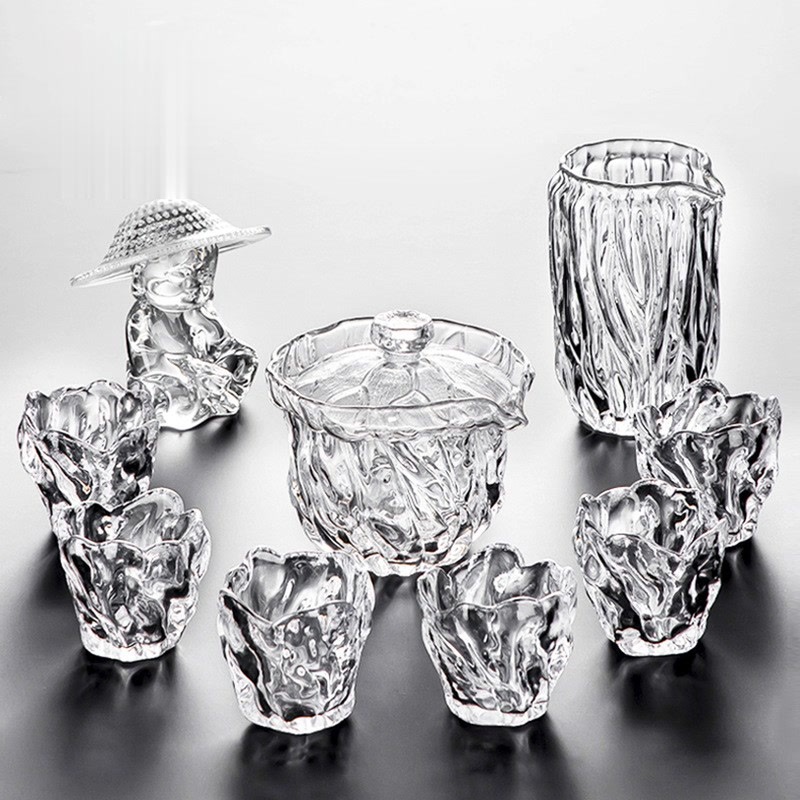 Bộ trà thủy tinh dùng trong gia đình, uống trà kung fu cao cấp nhẹ nhàng, pha trà, bát có nắp, tách trà và ấm trà thanh lịch cao cấp kiểu Nhật.