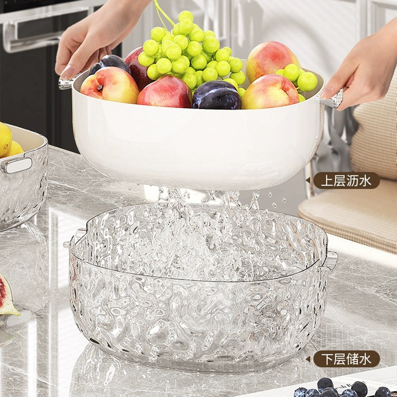 Chậu rửa rau hai tầng, giỏ thoát nước, khay đựng trái cây kiểu mới dùng trong nhà bếp đa năng, giỏ lọc Rau phòng khách, giỏ rửa rau