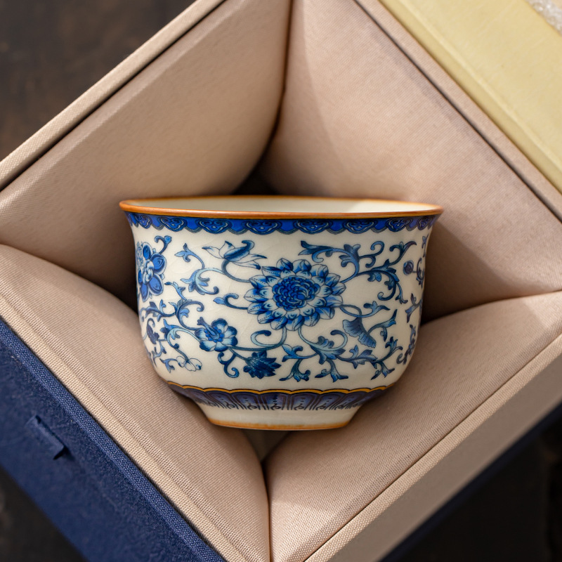 Cốc chủ nhân màu xanh và trắng của Ruyao, cốc uống trà gốm sứ gia dụng, cốc đơn, bộ trà cá nhân, bán buôn cốc trà